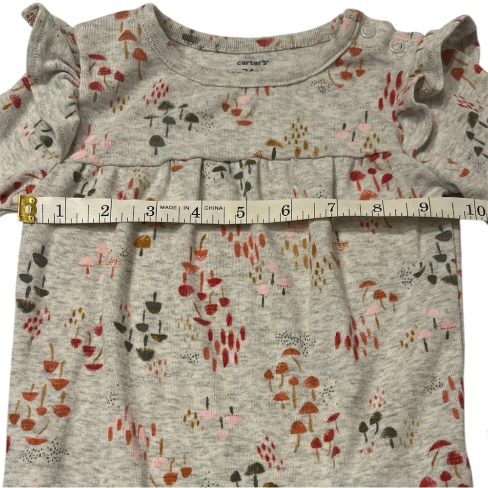 Carter’s Bodysuit 24M Long Sleeve Ruffle Fit Mushroom Print Naturecore